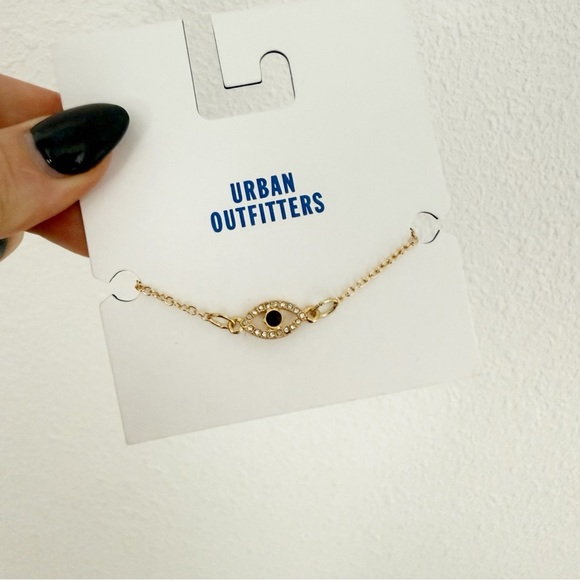 NWT Urban Outfitters Gold Rhinestone Evil Eye Bracelet - Picture 3 of 3